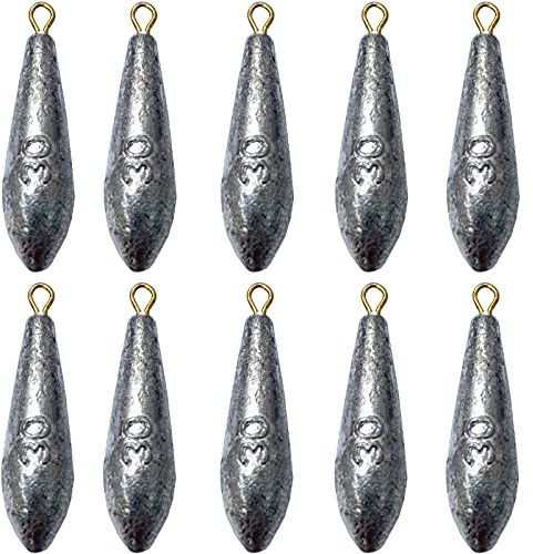 Fishing Bottom Sinkers Weight, 10 Pieces Bullet Streamlined Fishing Sinker Weights, Freshwater Saltwater Fishing Weights for Bottom Fishing (1.05 oz)