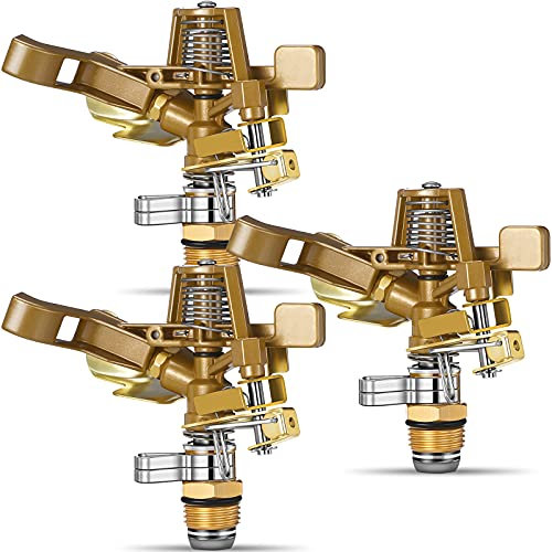 Ferraycle 3 Pieces 1/2 Inch Brass Impact Sprinkler Head with Nozzles Heavy Duty Adjustable 0-360 Degrees Impulse Sprinkler Head Lawn Watering for Yard Irrigation