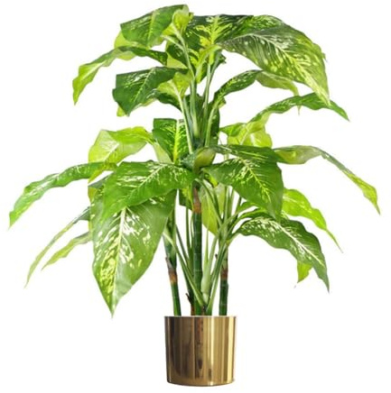 Blad 100 cm stor rävs Aglaonema (fläckig vintergrön) träd konstgjord växt, grön med guldplanterare