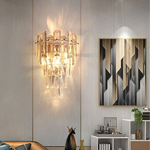 Sxtiger Moderna Lámpara De Pared De Cristal, E14 Lámpara De Cristal Para Apliques De Pared, Para Sala De Estar Dormitorio Cocina Pasillo Escaleras Restaurante Hotel Iluminación (Dorado champagne)