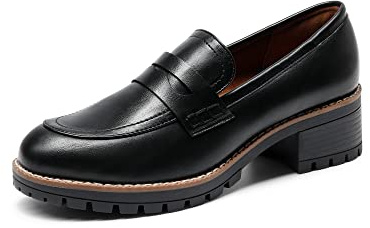 DREAM PAIRS Mocasines Mujer Tacon de Plataforma Zapatos Tacon Bajo Comodos Elegantes y para Trabajo,Size 37,Negro-PU,SDLS2319W