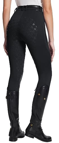 BALEAF Reithose Damen Reitsport Reitingleggings Silikon Strumpfhosen mit Reißverschlusstasche Sporthose Schwarz XL
