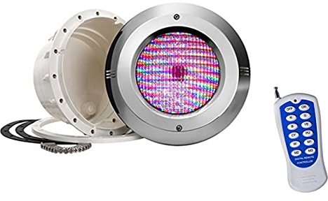 WZYJLyds Par56 Nischen-Lampengehäuse Rostfreier Stahl Wasserdicht IP68 12V AC LED-Schwimmbad-Licht RGB Unterwasserbeleuchtung mit Fernbedienung(12W)