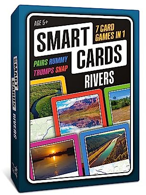 100 PICS SMART CARDS Rivers, 7 games in 1, Pairs, Snap, Trumps, Rummy, Memory Quiz, Learn Facts, Travel Game, Gift, Stocking Filler, Age 5+, 1-8 Players