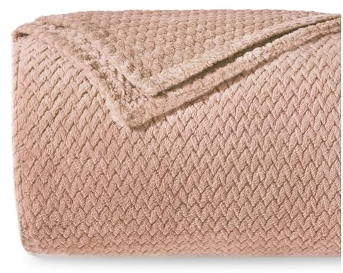 Dreamzie - Flauschig Fleecedecke 220 x 270 cm - Kuscheldecke Mikrofaser 100% Polyester 260gsm - Decke Sofa mit Fischgrätmuster und weicher Haptik - Beige
