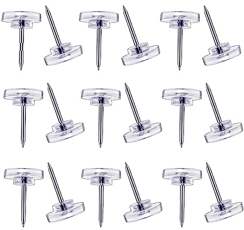 Willrain Clear Plastic Push Pins and Tacks - 150 Count, Suitable for Wall Hangings and Cork Boards, Flat Head