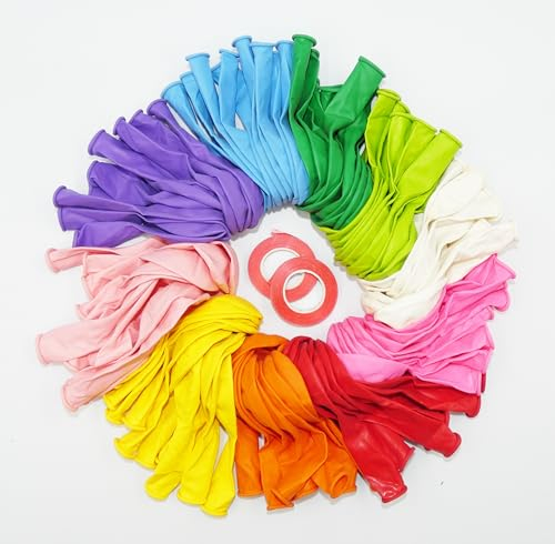 Happium 100 Pack Balloons Color Assorted Birthday 10 inch Multicolour Balloon Pack Rainbow Support Helium Air for Kids Party Decorations, Birthday, Weddings Latex