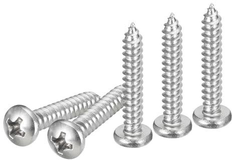 DTGN #8x1 Phillips Pan Head Self-tapping Screw - 25Pack - Bright Finish 304 Stainless Steel Sheet Metal Screws Wood Screws