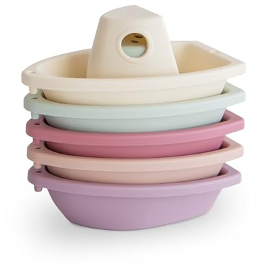 Mushie Bath Toy 5 Floating Boats for Baby and Children | Made of BPA-free PP plastic for Bathtub Bathing fun | Made in Denmark (Petal)