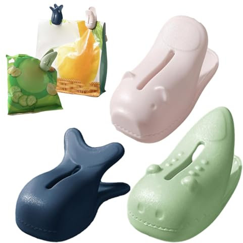 Raypontia Clip di chiusura per sacchetti, clip per alimenti, dentate, a prova di perdite, magnetiche, 3 graziose mollette di chiusura per sacchetti alimentari