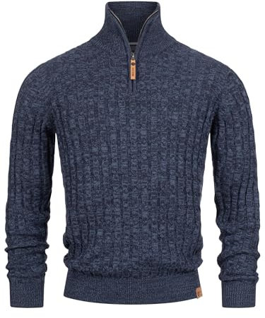 Indicode Herren INHector Strickpullover mit Stehkragen und Reißverschluss | Herren-Pulli Pullover Navy L