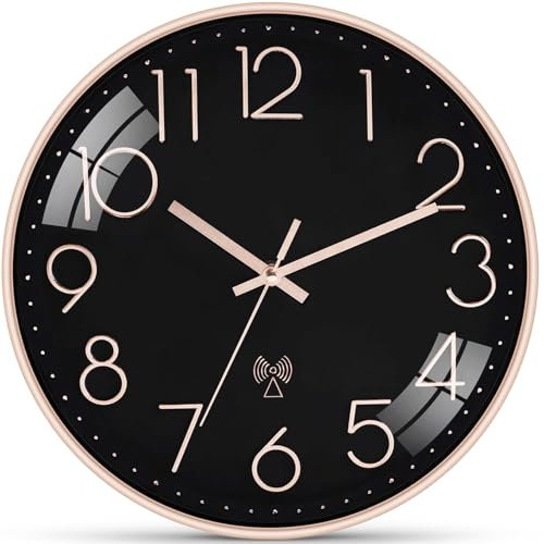 Ziprote Funkuhr Wanduhr Ohne TickgeräUsche Lautlos, 30cm Modern Funkwanduhr Wanduhr, für Schlafzimmer KüChe Schule Büro Zimmer Badezimmer (Schwarz)