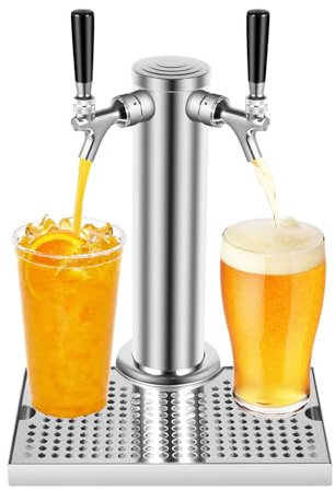 Chynalys Bier Zapfanlage mit Double Tap Edelstahl Fass Bierturm Zapfanlage mit Edelstahl Abnehmbare Tropfschale, Getränkespender für Bars, Wohnungen, Restaurants, Cafés, etc