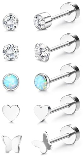5 par G23 titanörhängen kvinnor män barn medicinska örhängen allergivänliga turkosa månsten opal kubisk zirkonia titan stiftörhängen set hälsostift örhängen set brosk piercing öra