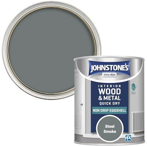 Johnstone's - Quick Dry & Nondrip Eggshell Paint for Wood & Metal - Steel Smoke | Interior | Low Odour, Water-Based Formula, Dry in 1-2 Hours | 12m2 Coverage per Litre | 750ml