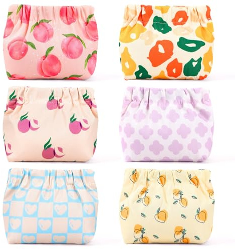 AUGSUN 6PCS Elastic Hair Tie Organizer, Aesthetic Hair Tie Organizer，Lipstick Bag, Elastic Storage Bag, Travel Floral Makeup Pouch