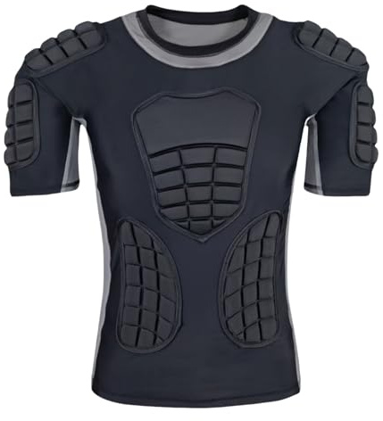 Topeter Tactical Padded Shirt for Men, Reinforced Chest, Rib, Shoulder & Back Protection for MMA, Rugby, Training Gray XL