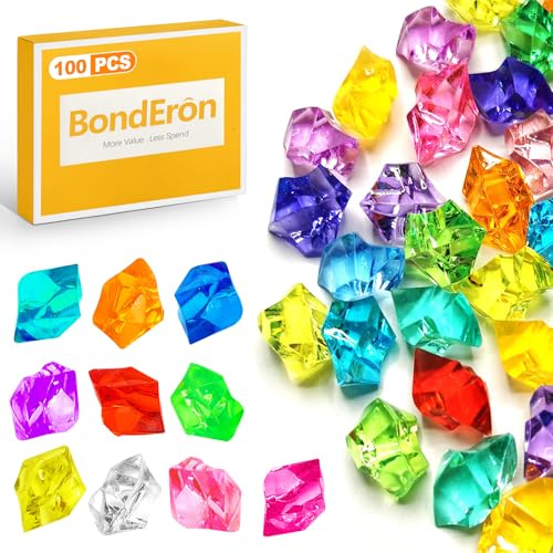 BondEron 100 stycken färgglada akryldiamanter & ädelstenar, glittrande kristaller för hantverk, dekoration för bordsdekoration