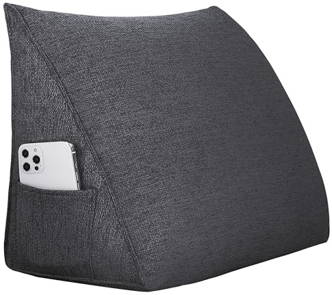 strusery Cojín triangular de cuña, cómoda almohada de lino para el respaldo para leer o sentarse, cojín de apoyo versátil para sofá, cama y tiempo de relajación (gris Ma, 60 x 20 x 35 cm)