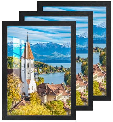 2cm 3Pcs A3 Foto de Marcos con Vidrio Acrílico HD, MDF Marco Negro 30x40cm, Horizontal o Vertical Mostrar Foto Marcos para Fotos, Cuadros, Pósteres, Puzzle, Documento, Diplomas, sobre Pared o Mesa