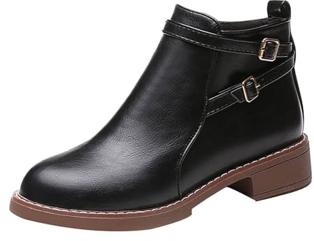 Stivaletti da donna con tacco in pelle | Stivali corti | Chiusura laterale con zip stivali piatti alla caviglia | Eleganti antiscivolo stivali corti Stivali in pelle per donna | Stivali da donna con