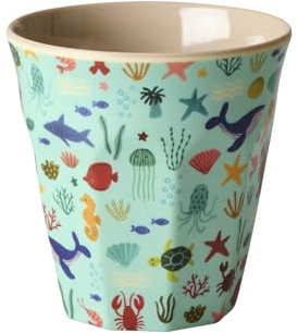Rice mittelgroße Melamin Becher Kinderbecher - blau - Ocean Print