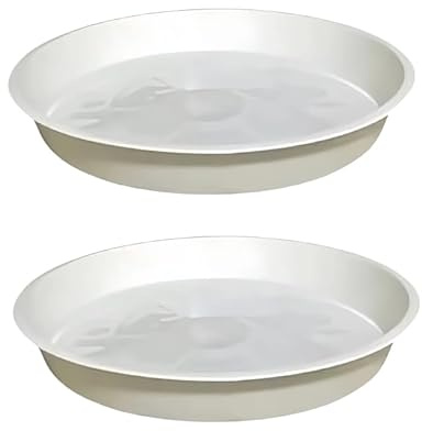 Globellapro 2 Pieces Round Plant Saucers For Pots 23CM White Flower Pot Saucers Drip Trays for Garden/Balcony/Indoor Outdoor