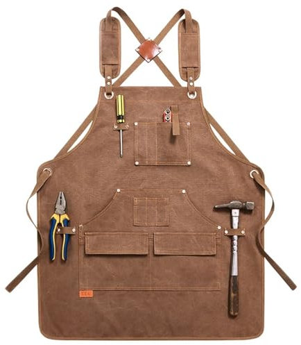 LSNNMU Tablier De Travail Tablier de Travail avec Poches à Outils, en Toile Unisexe Robuste, Bretelles croisées réglables dans Le Dos, for Menuisier, Peintre, Maison(Coffee)