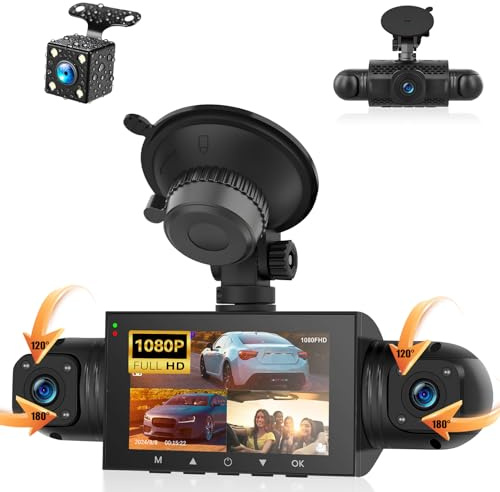 SIXTOP 360° 4-Kanal Dashcam fürs Auto, 1080p-Kameras vorne und hinten (Links/rechts), 3-Zoll-Display mit 8-LED-IR-Nachtsicht, 24-Stunden-Parküberwachung, G-Sensor, Loop-Aufnahme und Einparkhilfe