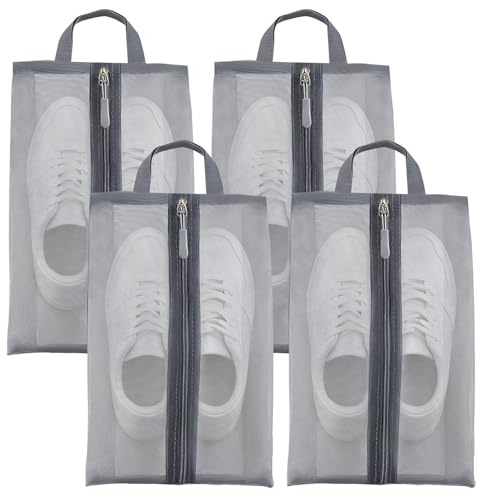 4 Pcs Shoe Bags for Travel,Travel Shoe Bags,Shoe Storage Bags for Lightweight and Breathable,Mesh Shoe Pouch with Zipper and Handle,Unisex Shoe Pouch for Fitness,Travel or Home Storage (16inx10in)