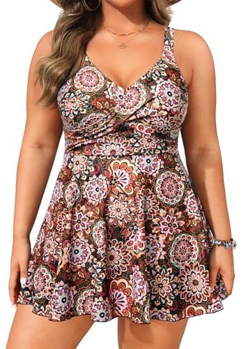 Aqua Eve Plus Size Swim Dress - Two Piece Tankini Swimsuit Tummy Control Bathing Suit with Shorts 2025 Mandala 18W