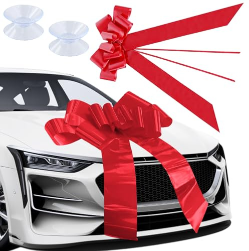 Culinavog Grande Fiocco Rosso per Auto 76 cm, 30 Pollici Fiocco Regalo Gigante per Compleanno Matrimonio Natale, Riutilizzabile con Ventose, Decorazione per Auto Bicicletta