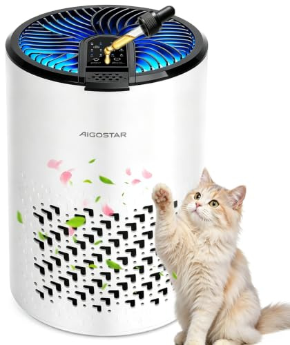 Aigostar Purificador de Aire con Filtro HEPA y Carbón Activado para Dormitorio, 15dB Silencioso Modo Sueño, Elimina Olores, Polvo y Alérgenos, Temporizador 8H, Indicador de Filtro, Aromaterapia