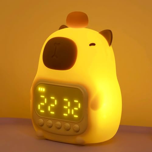 Kids Alarm Clock Capybara Night Light - Cute Capybara Silicone Alarm Clock for Kids, Childrens Bedside Alarms Clock with 2 Alarms, Snooze, 12/24H Display, Timing & Dimming, Bedside Clocks for Children