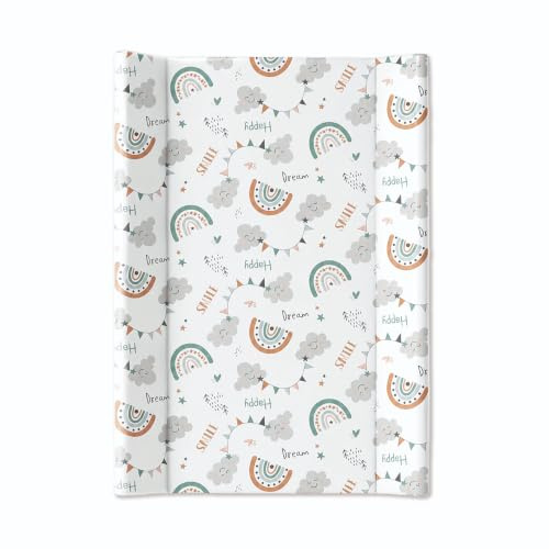 Wedge Changing Mat, Baby Changing Mat, Anti Roll Waterproof Raised Edges Comfortable Cushioned 70 x 50 x 10cm Wipe Clean Material (One Size, Rainbow Cloud Print)