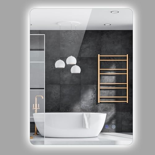 Fantas rektangulär LED-badrumsspegel, härdat glas LED-väggspegel med touch-kontroll, dimbar badrumsspegel, anti-dimma och minnesfunktion (80 l x 60 B cm)