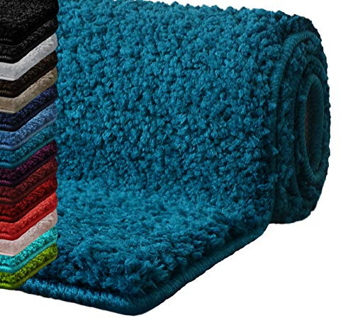 casa pura Badematte 50x80 cm Türkis, Flauschiger Badezimmerteppich Shaggy, Badvorleger rutschfest, waschbar, Duschvorleger, Teppich Fußmatte für Badezimmer und Dusche