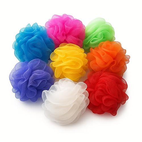 Mesh Loofah Sponges, 8-Pack Small Loofahs for Kids Colorful Sponges Mesh Pouf Resuable Shower Sponges Loofah Bath Ball Back (8 Pack)