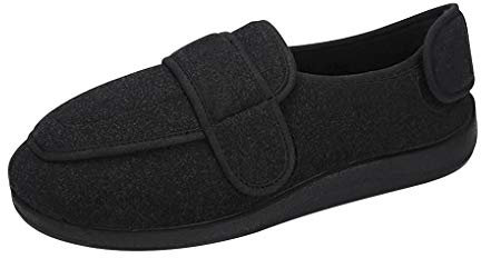 RUIXIA Chaussures Diabétiques pour Hommes Chaussons Orthopédiques Chaussure Ajustable par Attache Auto-adhésive Pantoufles Antidérapant Large et Confortable pour Pieds Gonflés,Noir,43 EU