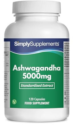 Ashwagandha Extrakt 5000mg - 120 Kapseln - geeignet für Veganer - Versorgung für 2 Monate - SimplySupplements
