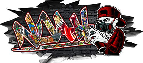 Wandtattoo Name Noah Aufkleber Graffiti Sprayer Wandbild Sticker selbstklebend Mauerloch 3D Effekt verschiedene Größen Deko Wohnung Wohnzimmer Schlafzimmer Bad Kinderzimmer (130 x 57 cm)