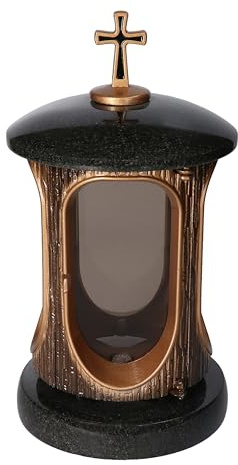 Vershy Gravlykta Brons med granitfot, mörk svensk gravprydnad, snygg granitlykta, elegant, svart, höjd 28 cm/Ø 15 cm, gravlampa, gravljus, gravljus