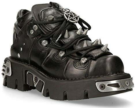 New Rock 110-S1 Black Leather Spiked Ankle Boots