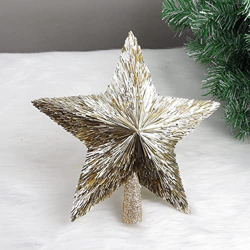 Elegant Christmas Star Tree Topper - Unique Champagne Gold Stars - Shatterproof Handmade Tree Top - Tinsel Decorations - Holiday Decor - Xmas Gift Christmas Ornaments - Toppers for Christmas Tree (8″)