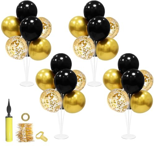 ZJDHPTY Black and Gold Party Decorations 4 Set Balloon Stand Table Centerpieces for Men's Women's Birthday Wedding Retirement Anniversary New Years Graduation Decorations 2026