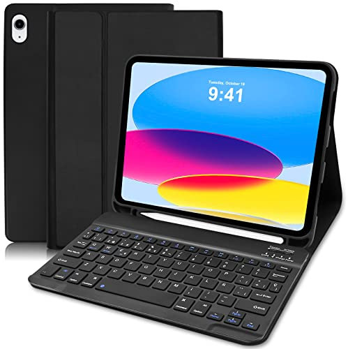Funda iPad 10 Generación 2022/11 Generación A16 2025 (10.9/11 Pulgada) con Teclado , Ultra Delgada Español Ñ Funda con Portalápices, teclado Magnético Desmontable para iPad 11th generation A16, Negro