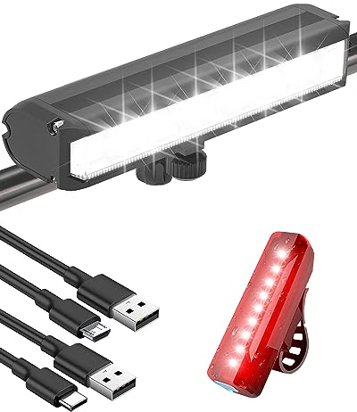 Neialla Bike Lights Front and Back 10000 Lumens Super Bright 8 Hours Running Time 5+5 Modes Bike Lights IPX4 Waterproof Rechargeable Bike Lights Set 6 LED Bicycle Lights for Road Mountain Night Riding