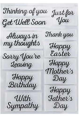 Blessing Words Clear Stamp Silicone Stamp Cards with Birthday Blessing Greeting Words Pattern for Photo Album Card Making and DIY Scrapbooking Happy Mother's Day Father's Day Thank You Craft Stamp