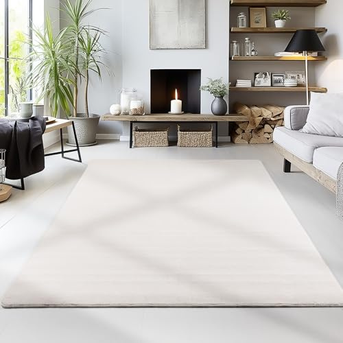HomebyHome Tapis Moelleux Moderne à Poil Court, uni, avec Une Face inférieure Modern Couleur: Crème, Taille: 160 x 230 cm