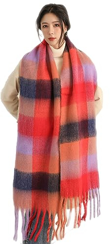 Wambere Écharpe Femme, Carreaux surdimensionnée Hiver Écharpe Étole Écharpe Plaid Écharpe de Mode Doux Chaud Écharpe en Tricot Écharpe Automne Chaude Écharpe Hiver Chaude Multicolore,, taille unique